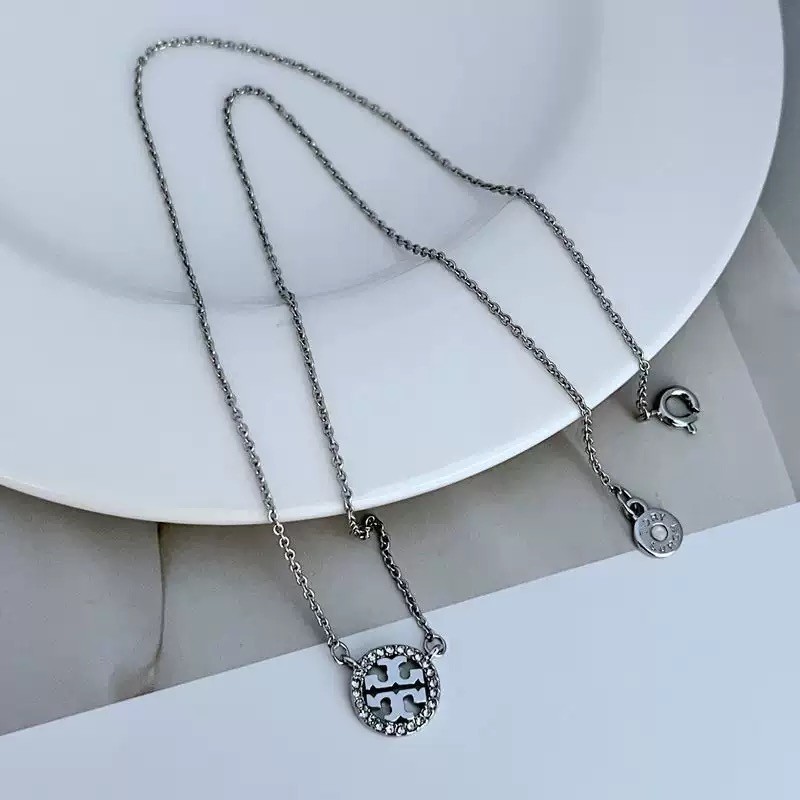 New Burch Pavé Silver circle necklace with Jewelry Pouch Size:43cm