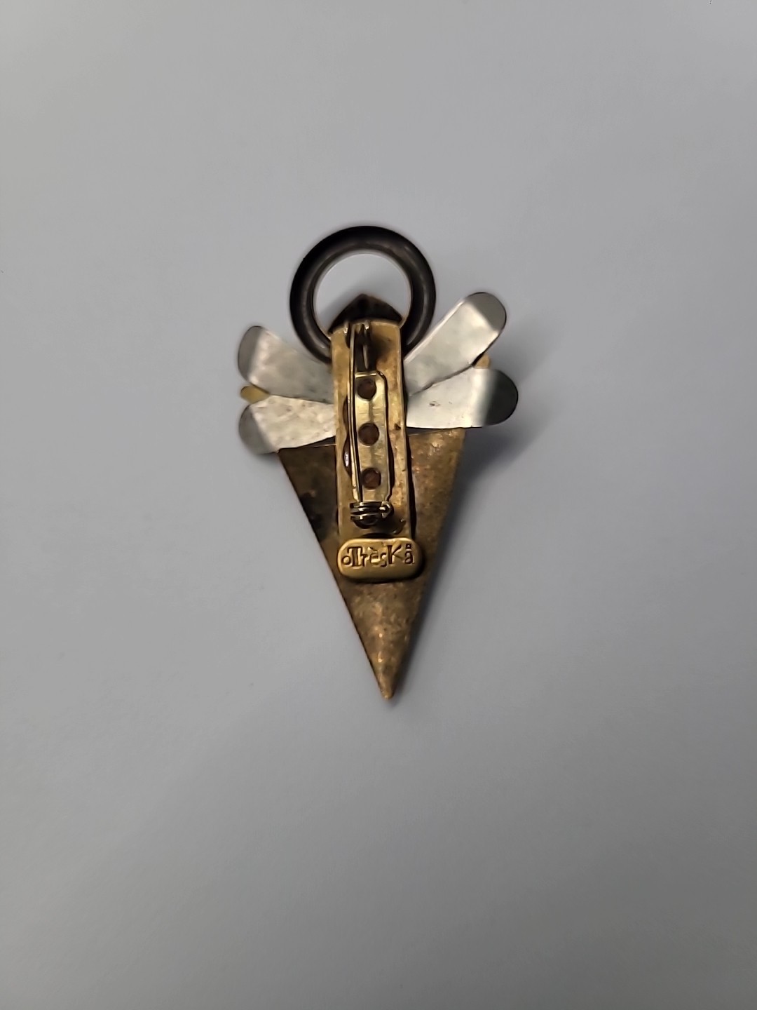 Vintage Treska Angel Brooch Pin Mixed Metal Halo Geometric Religious Signed