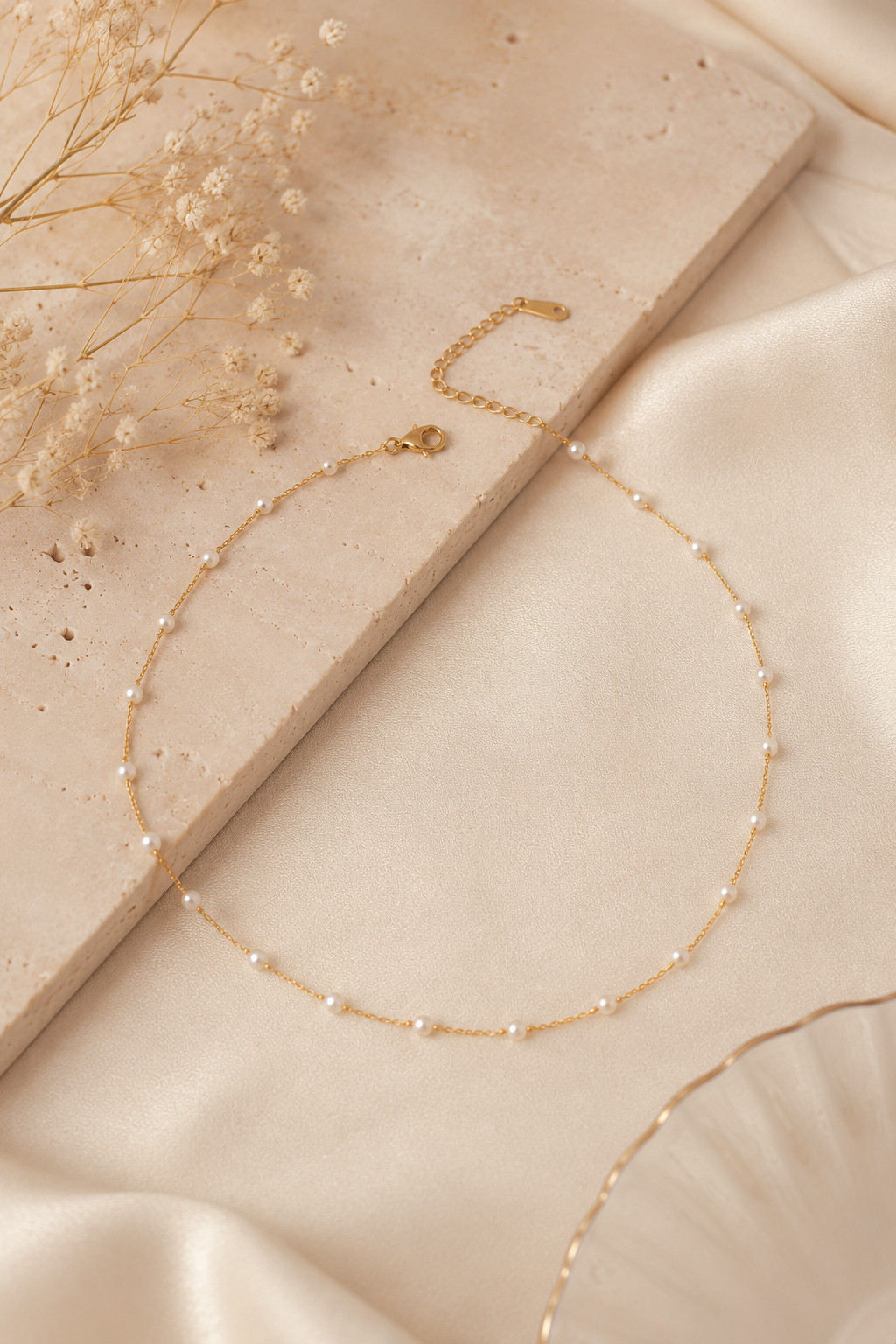 Pearl Beaded Necklace – Minimalist Bridal Jewelry, Adjustable 15in–17in Necklace