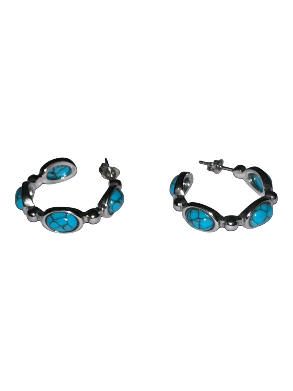 Stainless Steel Turquoise Stone Huggie Earrings Lightweight Bohemian