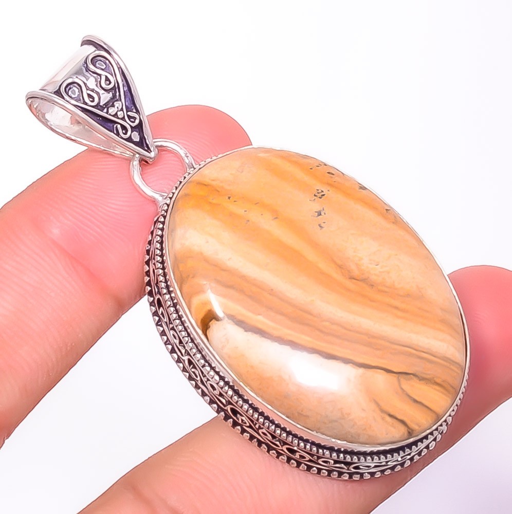 Natural Fine Art – Picture Jasper 925 Silver Plated Bali Pendant 2.22″ T8612
