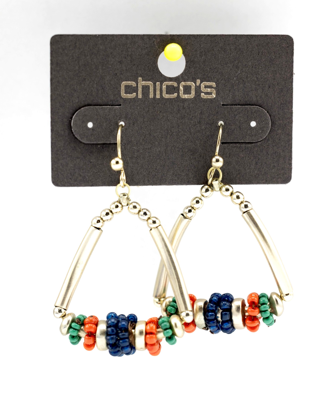 Chico’s multi-color beaded Kafi Hoop Earrings Gold-tone Blue/Red/Green New