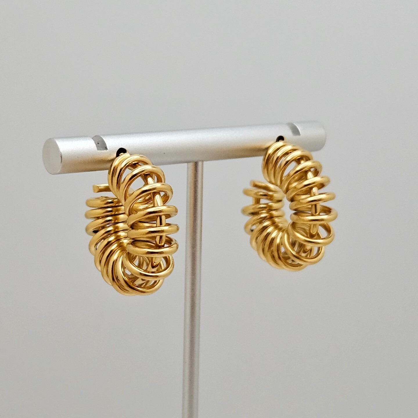 18K Gold Plated Spiral Wire C-Shaped Hoop Earring, Stainless Steel Jewelry