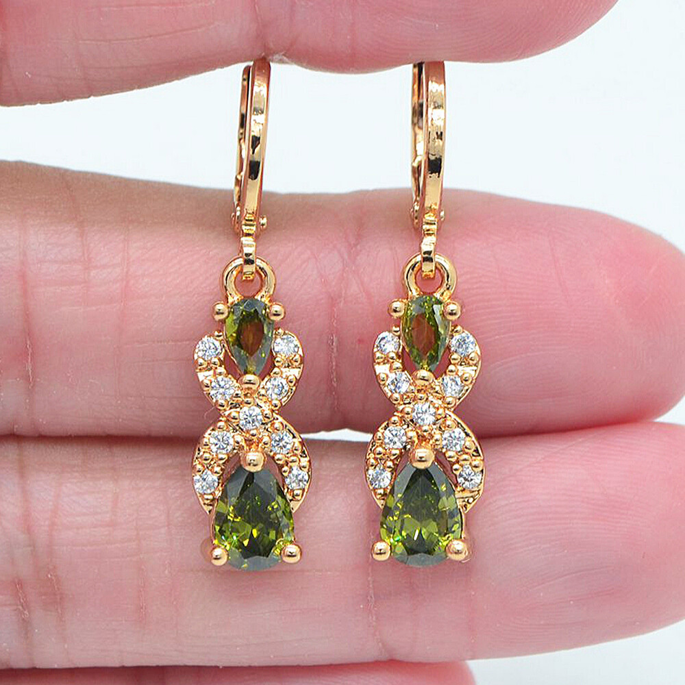 18K Yellow Gold Filled Women Black Mystic Topaz Teardrop Dangle Earrings Jewelry