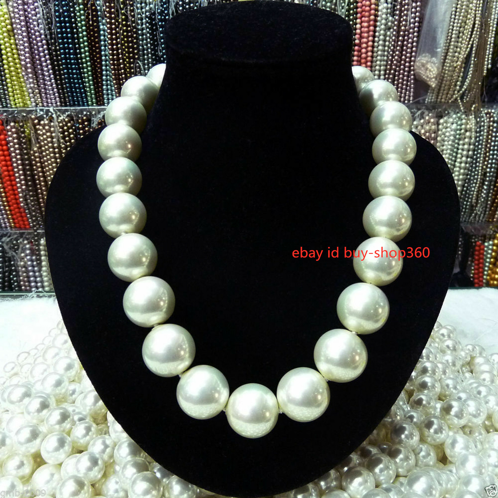 Rare Huge 8MM 10MM 12MM 14MM 20mm White Shell Pearl Necklace AAA 18″