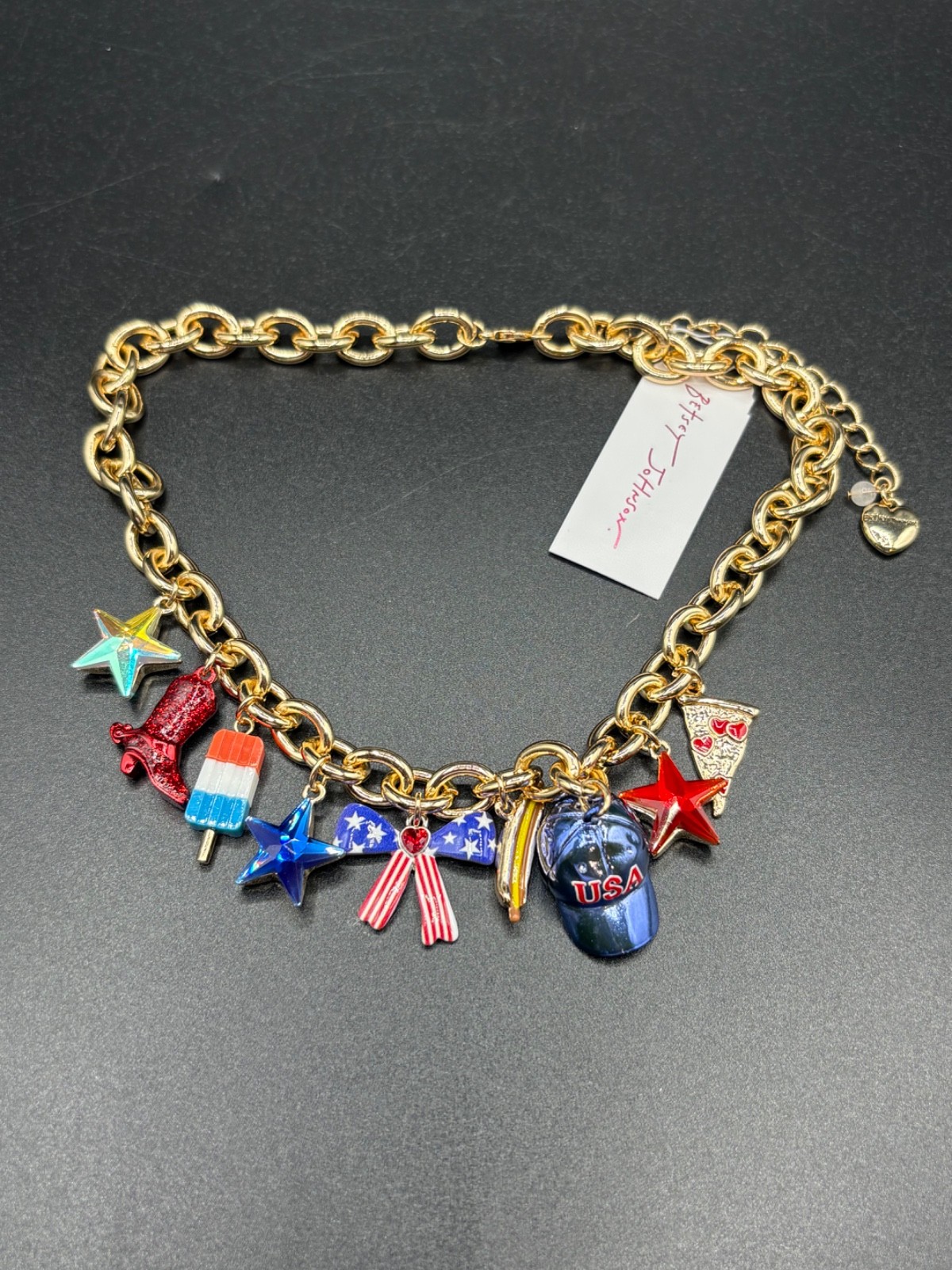 Betsy Johnson Gold Plated Americana Multi-Charm Necklace /New
