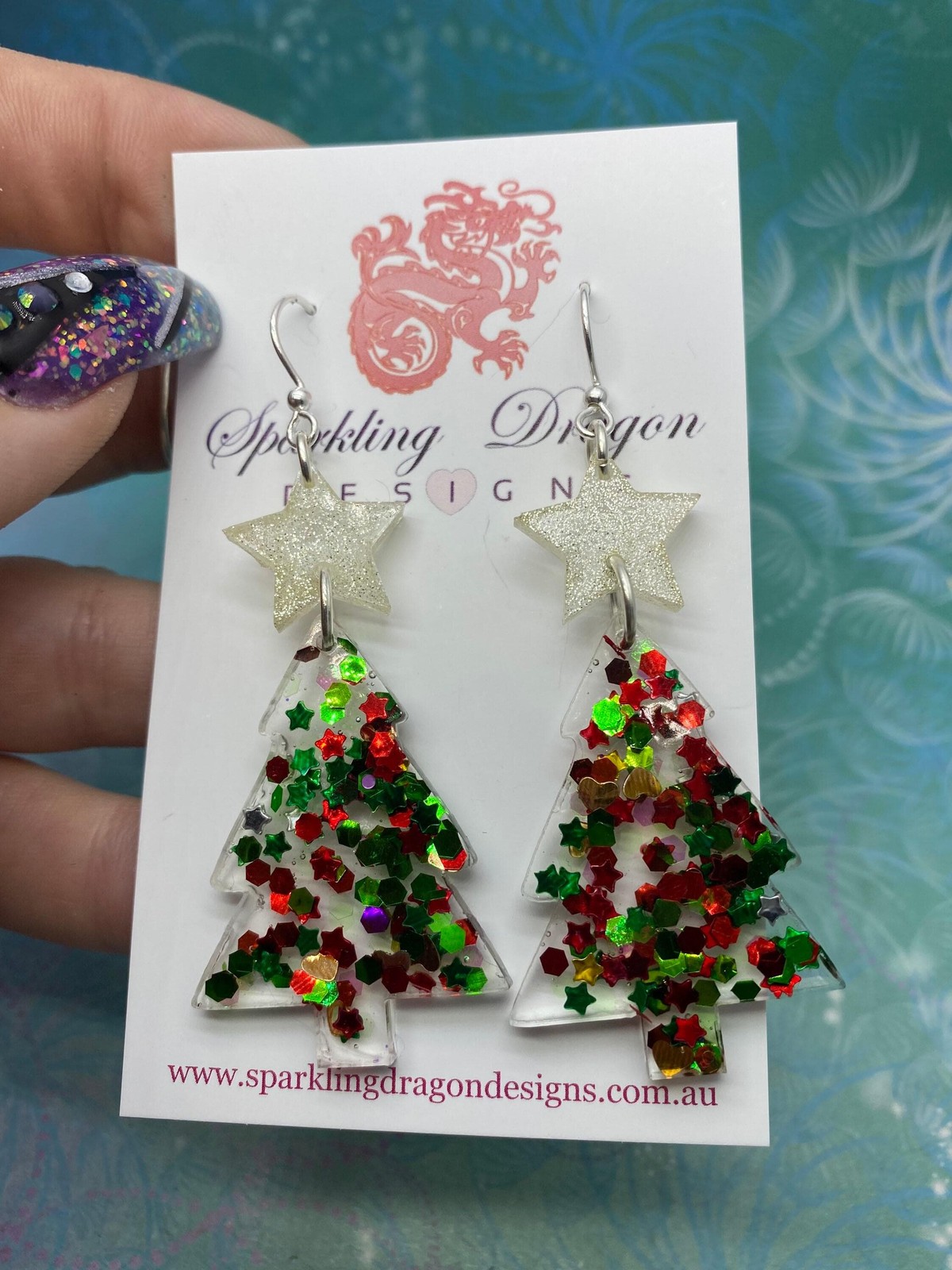 Christmas tree earrings sparkly and fun sterling silver hooks