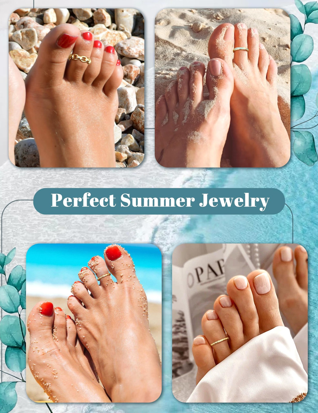 FIASASO 14K Gold Filled Toe Rings for Women Non Tarnish 14 mm, gold
