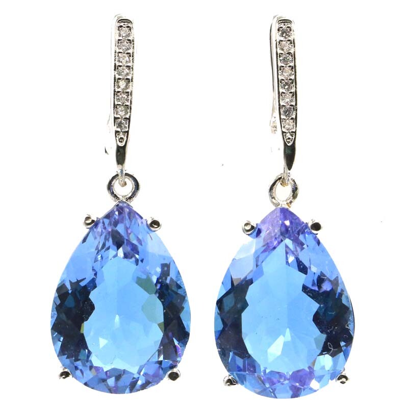 35x13mm Special 18x13mm Color Changing Alexandrite Topaz Females Silver Earrings