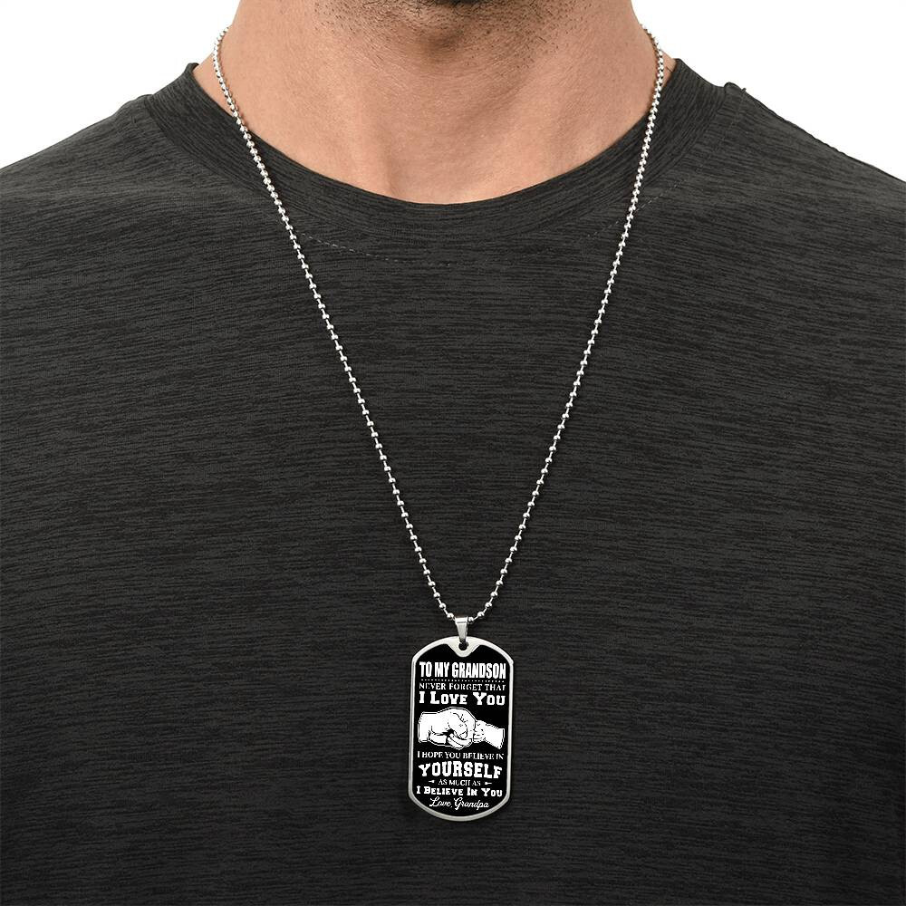 For My Grandson Dog Tag Necklace From Grandpa Birthday Graduation Grandson Gifts