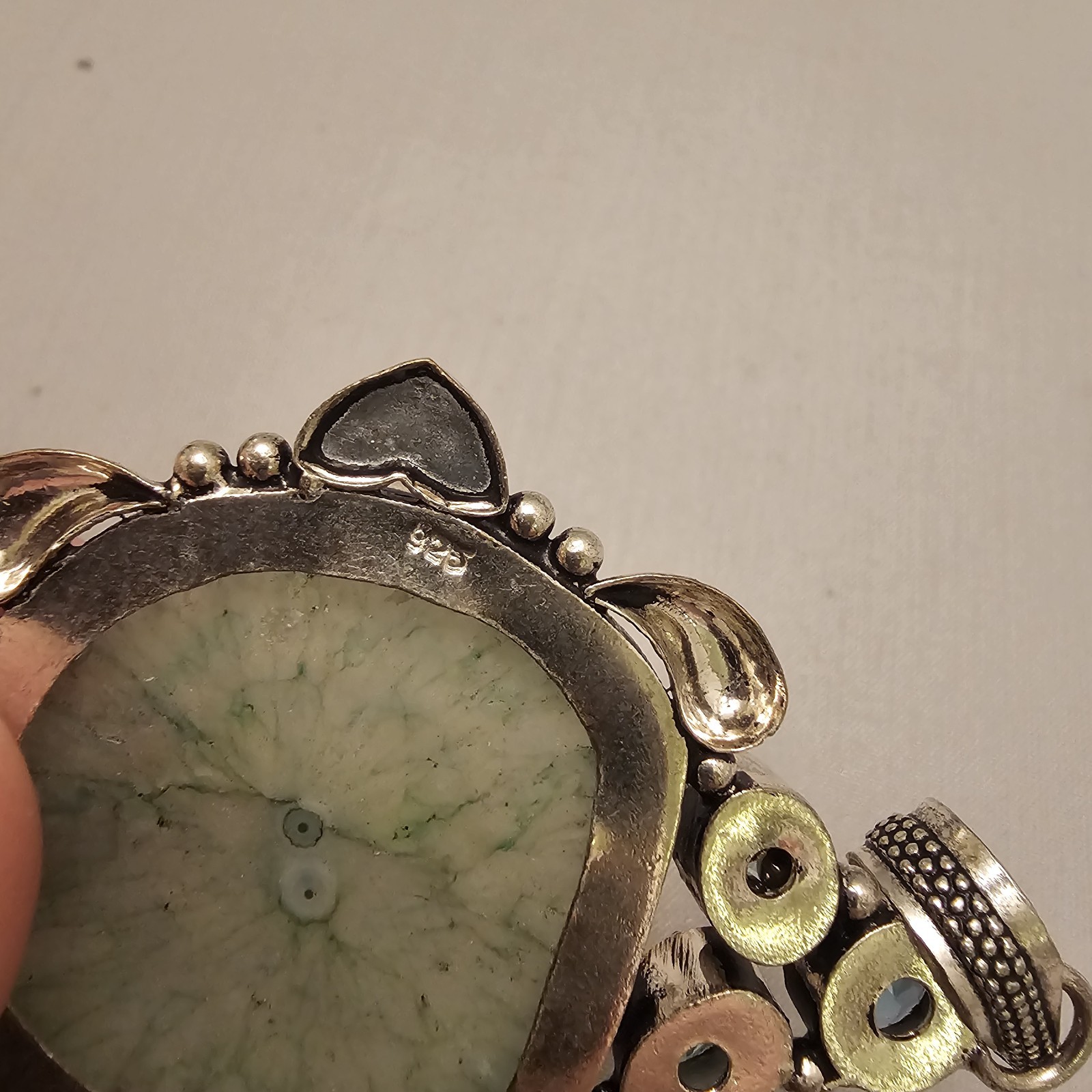 Green Stone Unknown Gemstones in 925 Sterling Silver Pendant About 3 Inches