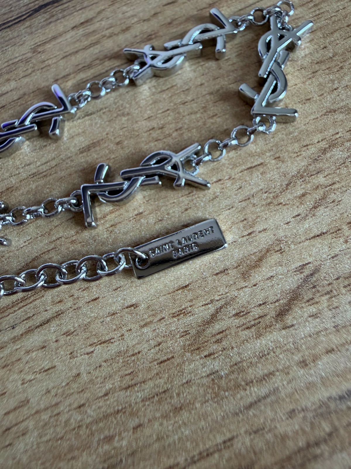 YSL Saint Laurent Chain Monogram Bracelet Logo Link Silver Tone Bracelet Luxury
