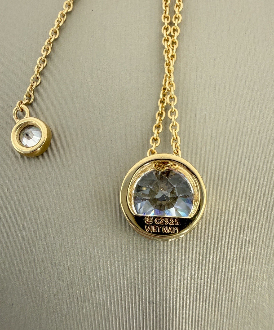 Diamonique CZ 2ct DE Bezel Pendant 14K Gold Clad Sterling 25” Adjustable Chain
