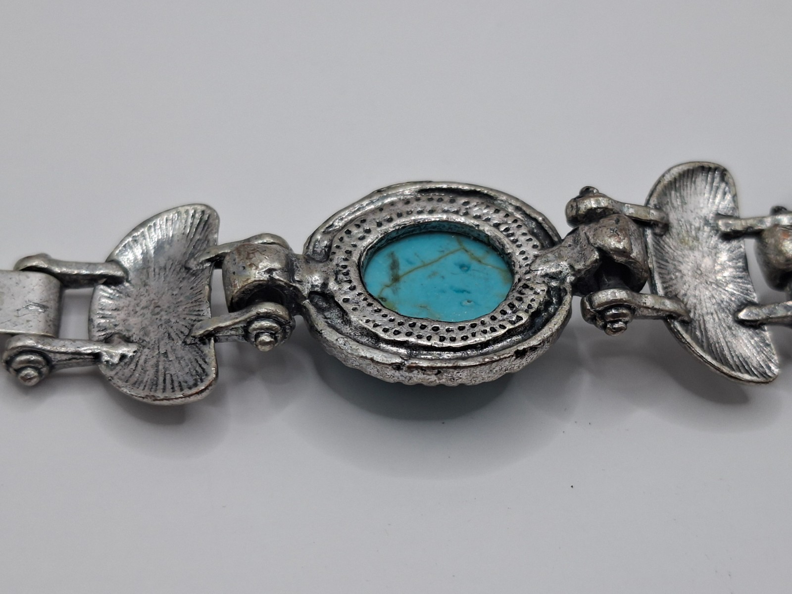 Turquoise Style Blue Stone Silver Tone Link Bracelet Boho Jewelry