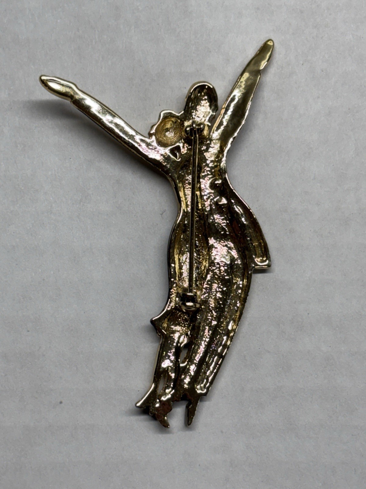 Vtg 3″ Gold Tone Male Female Ballroom Dancer Couple Pin Brooch w/ Rhinestones