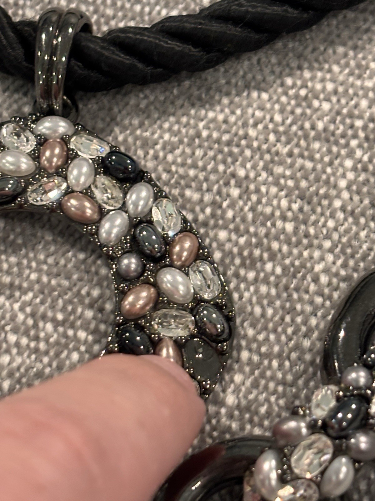 Chico’s Necklace Bracelet Set Gunmetal Rhinestone Faux Pearl Statement