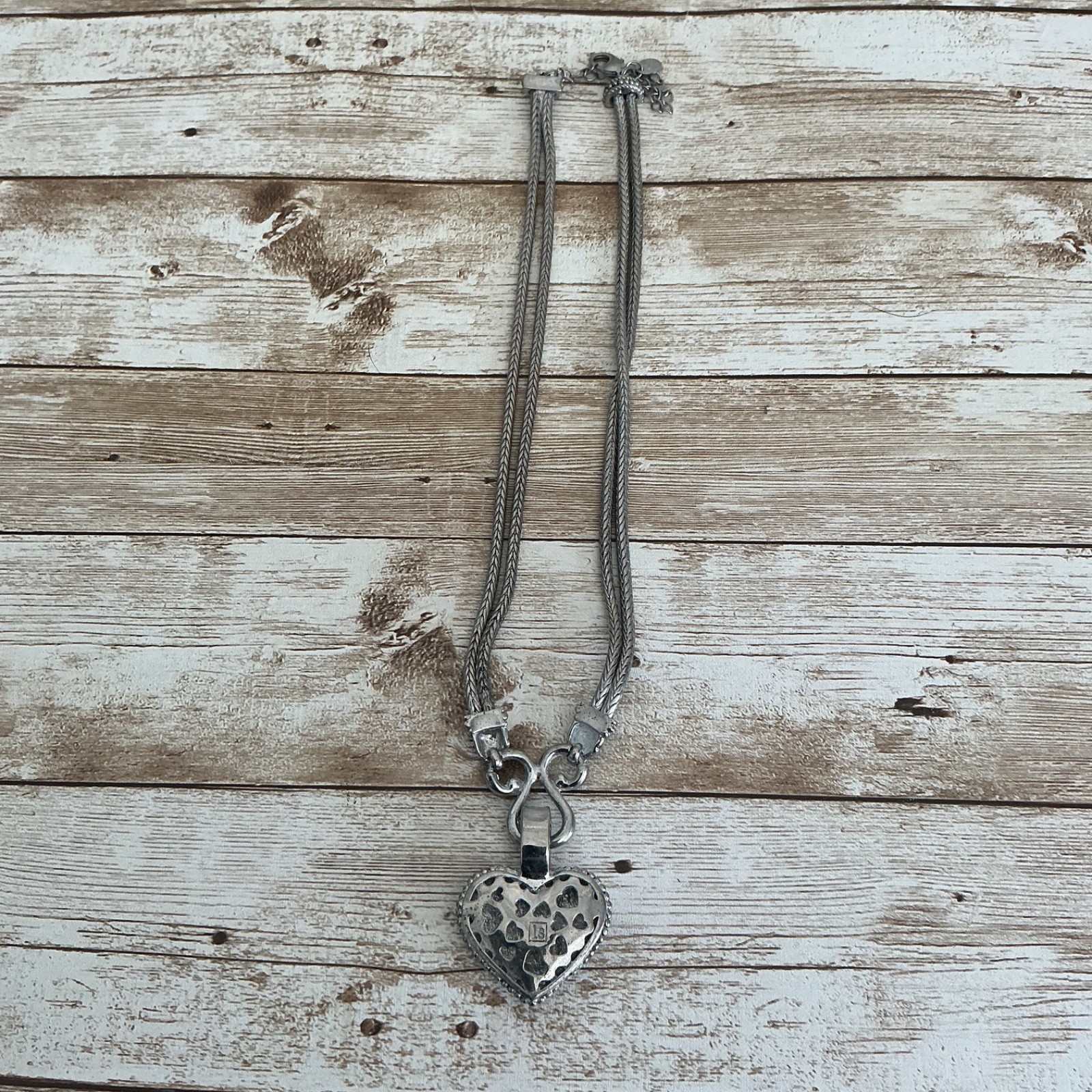 Lia Sophia “Love Dust” Cut Crystal Heart Pendant Pave Silver Tone Necklace