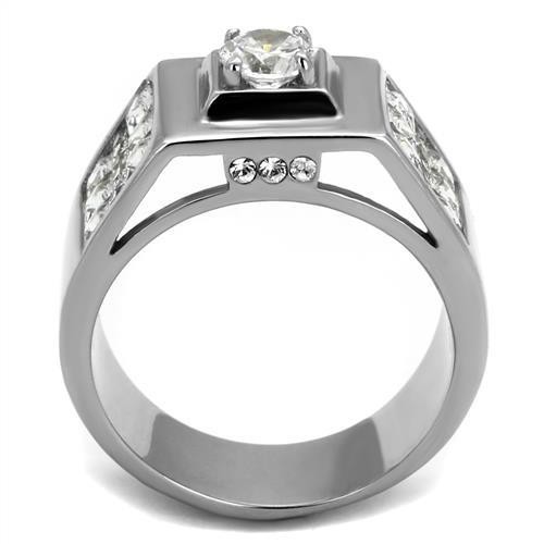 Men’s Ring, Clear CZ, Stainless Steel, Statement, Sparkling, Bold Design