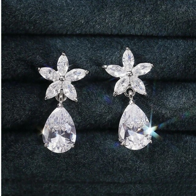 2Ct Pear Cut Simulated Diamond Drop Dangle Earrings 14k White Gold Plated