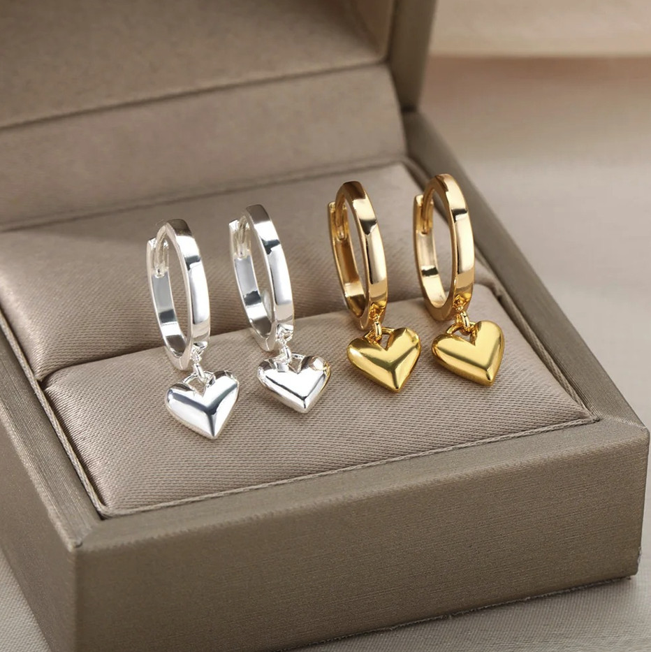 1 Pair Stainless Steel Heart Drop Earrings Vintage Gold Color Women Jewelry
