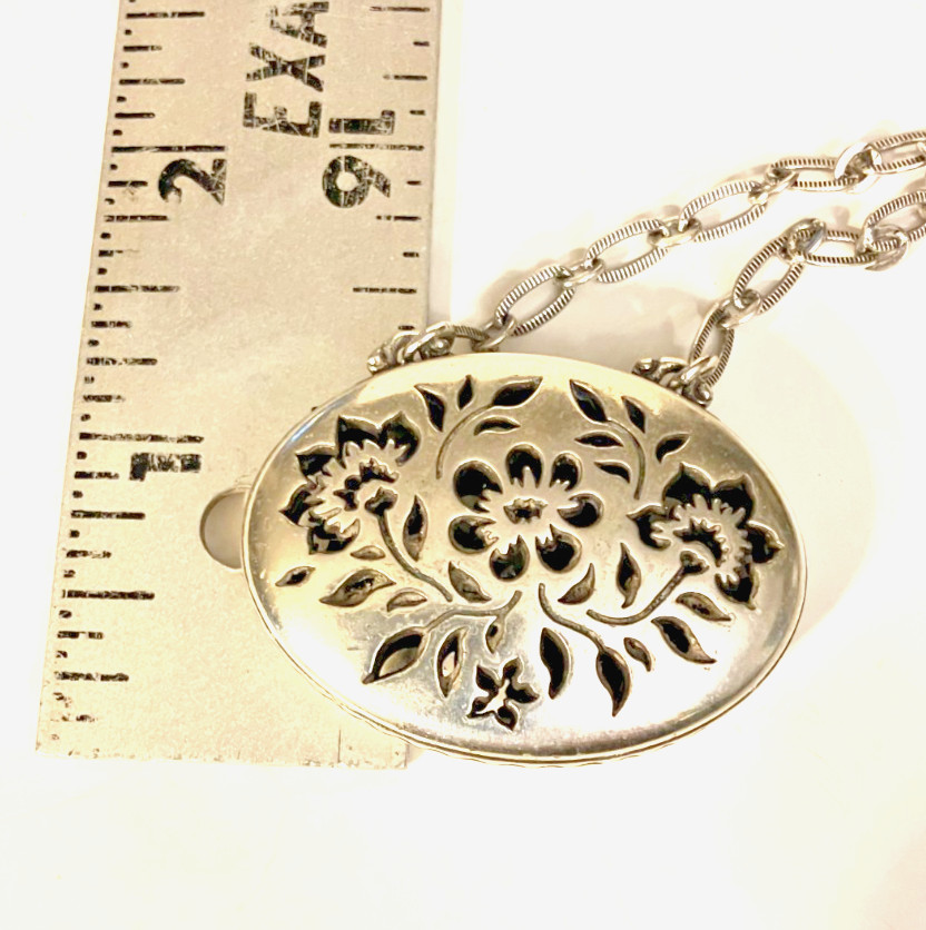 Brighton Cutout Flower Filigree Oval Pendant Necklace Textured Chain Retired