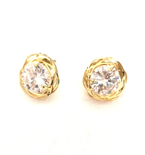Women’s Earrings Pierced Ears Clear Crystal Gold Tone Button Style Scalloped