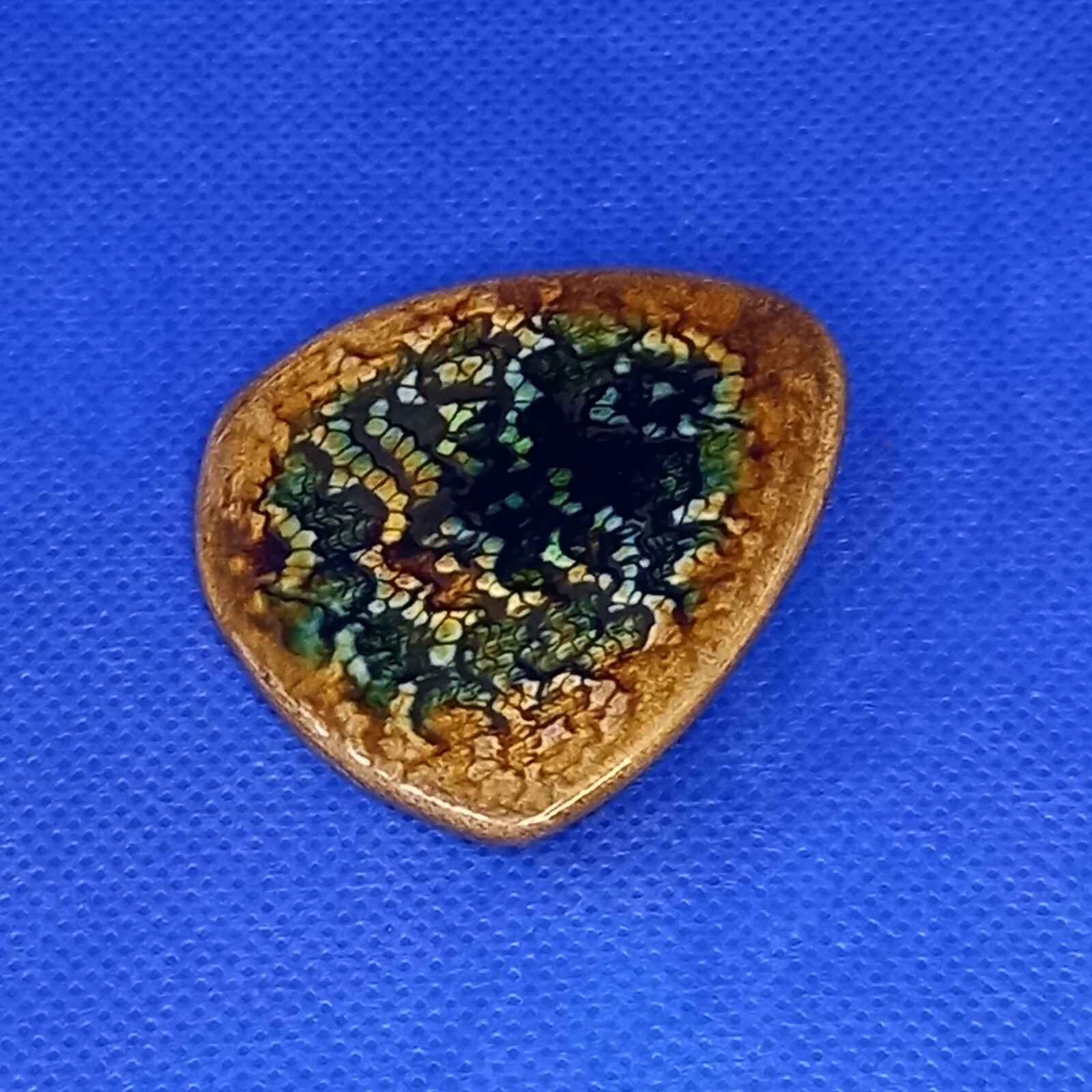 Vintage Brooch Ceramic Enamel 70s Arts Crafts Style Textured Large Pin