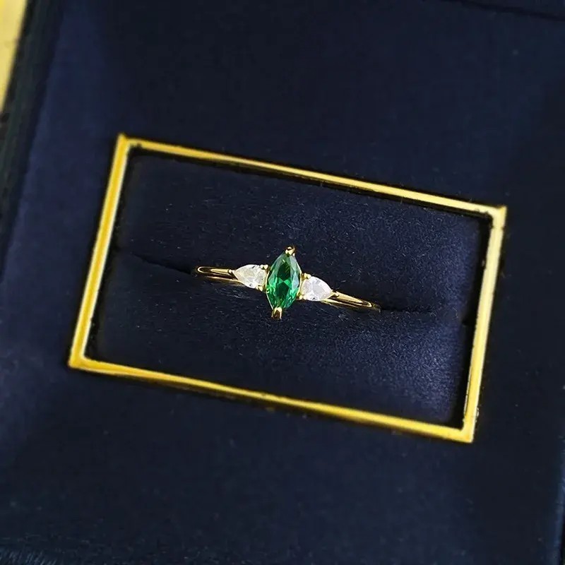 2.50Ct Marquise Cut Simulated Emerald Three Stone Ring In 14K Yellow Gold Plated