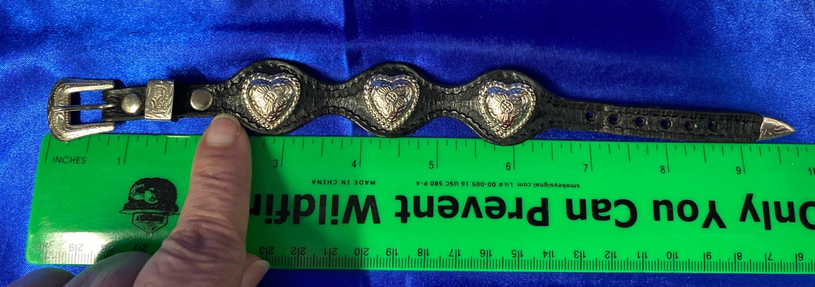 Western Womens Bracelet 9 1/2 x 1/2 in Leather Belted Cowboy And Silver Heart