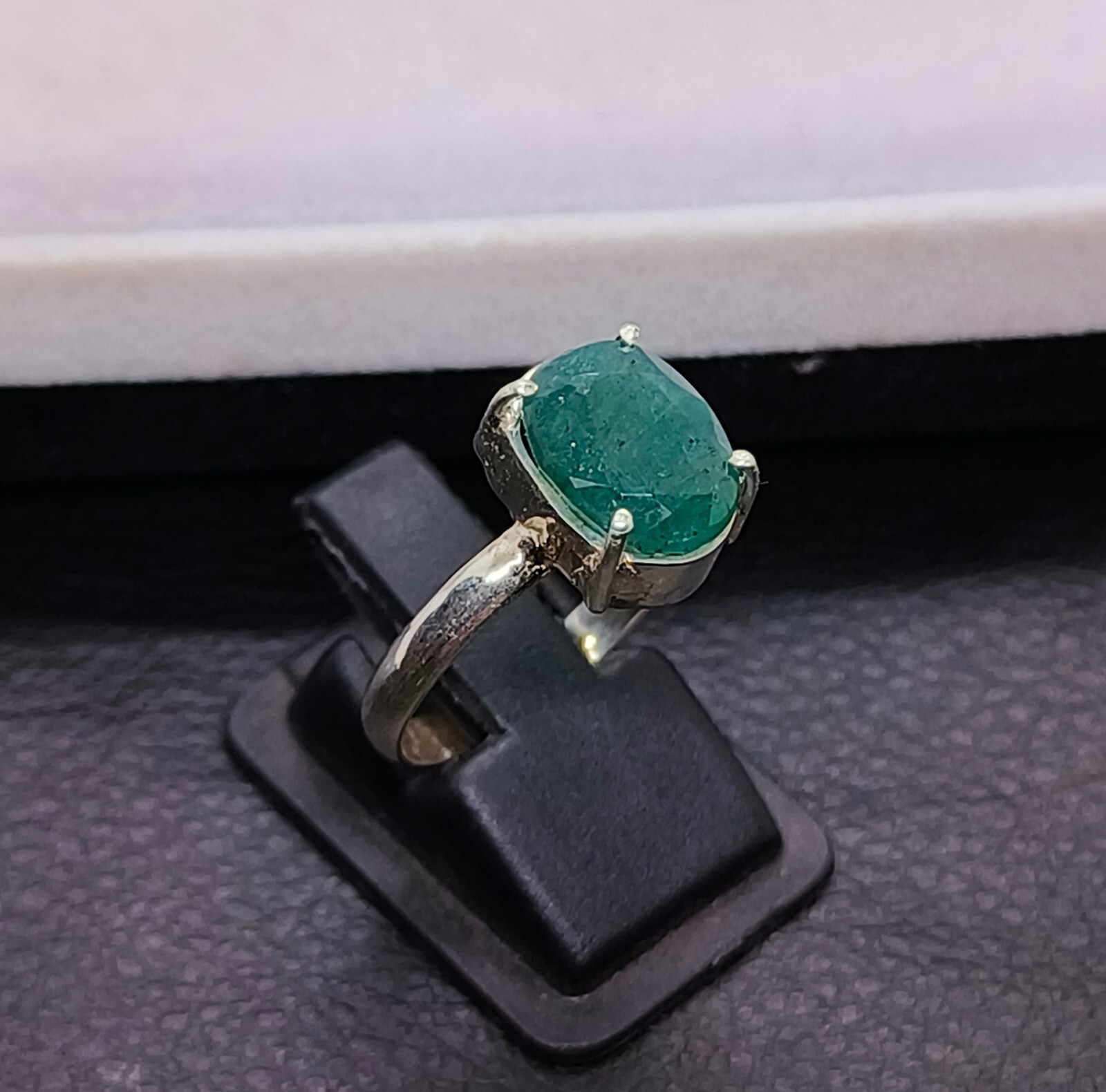 Zambian Emerald Ring 925 Silver Zambia Green Emerald Ring Stone US Size 7