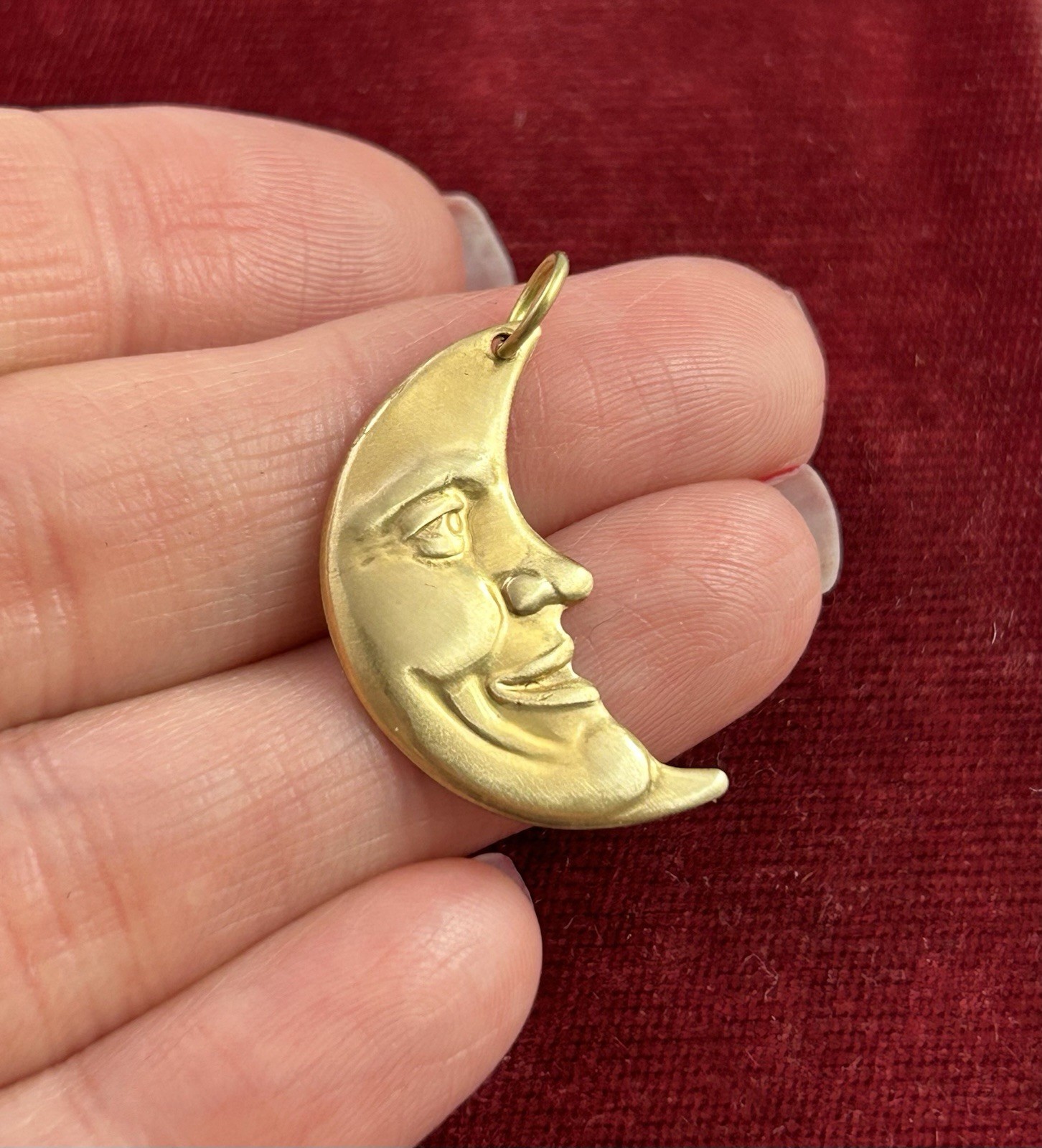 Crescent Moon Charm Moon Pendant Man On The Moon Face Celestial Jewelry Brass