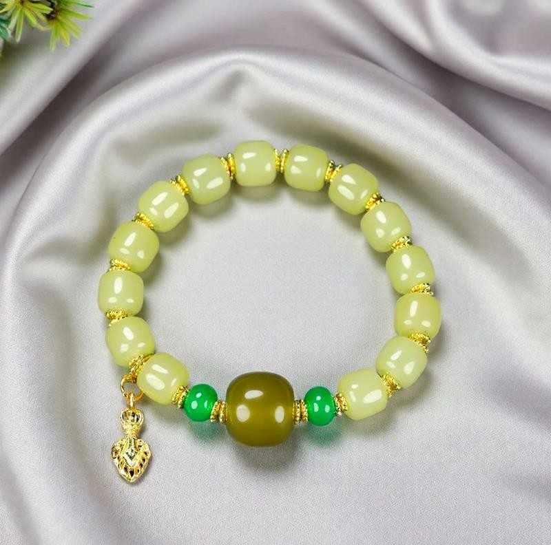 Girl Grandma Mother Lady Women Yellow Jade Beads Bracelet Jewelry Gift Box DD160