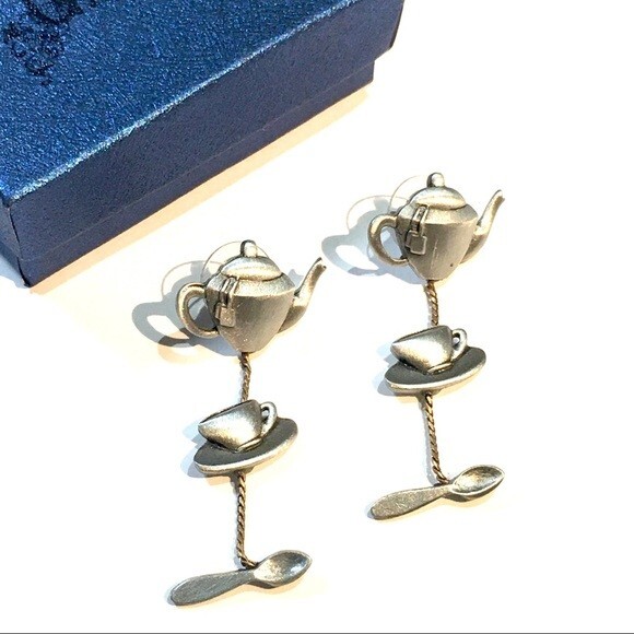 Best Gift Earrings Silver Tone Jewelry for tea coffee lovers