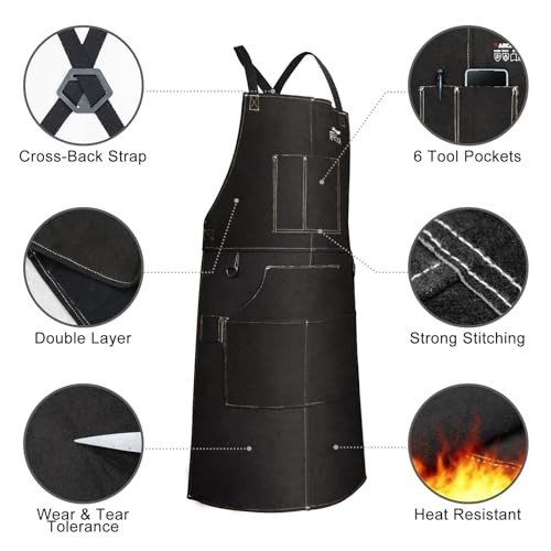 Welding Work Apron 24″ X 36″ Heat Flame Resistant Cowhidesmith Leather Black