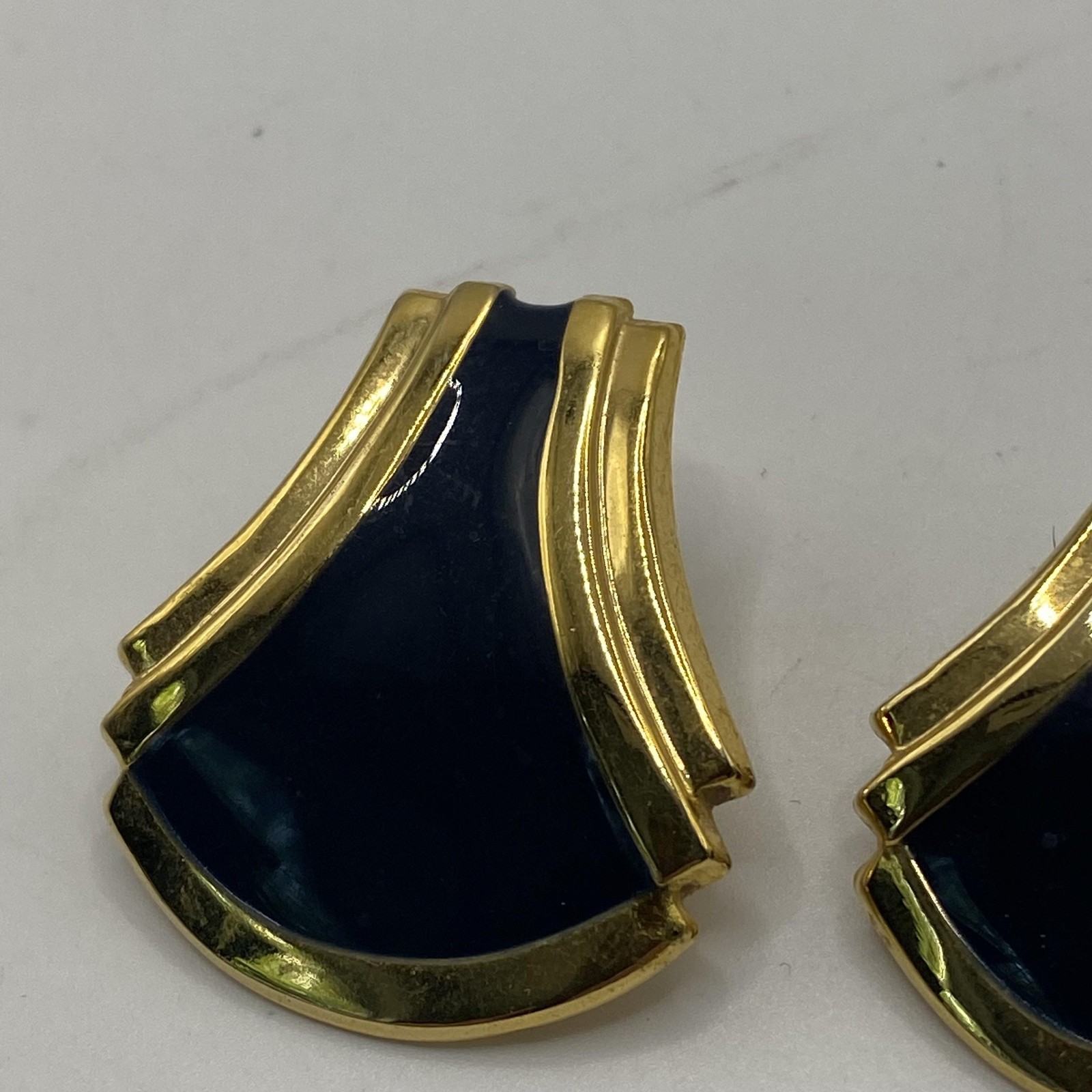 Gold Tone Blue Enamel Fan Stud Earrings Womens Butterfly 1 In Retro Jewelry