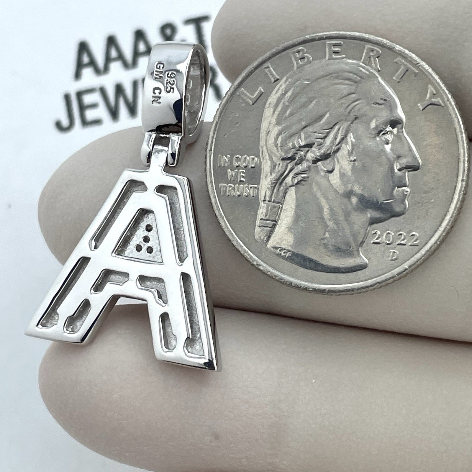 REAL 925 SOLID STERLING SILVER INITIAL LETTER “ A “ BAGUETTE PENDANT