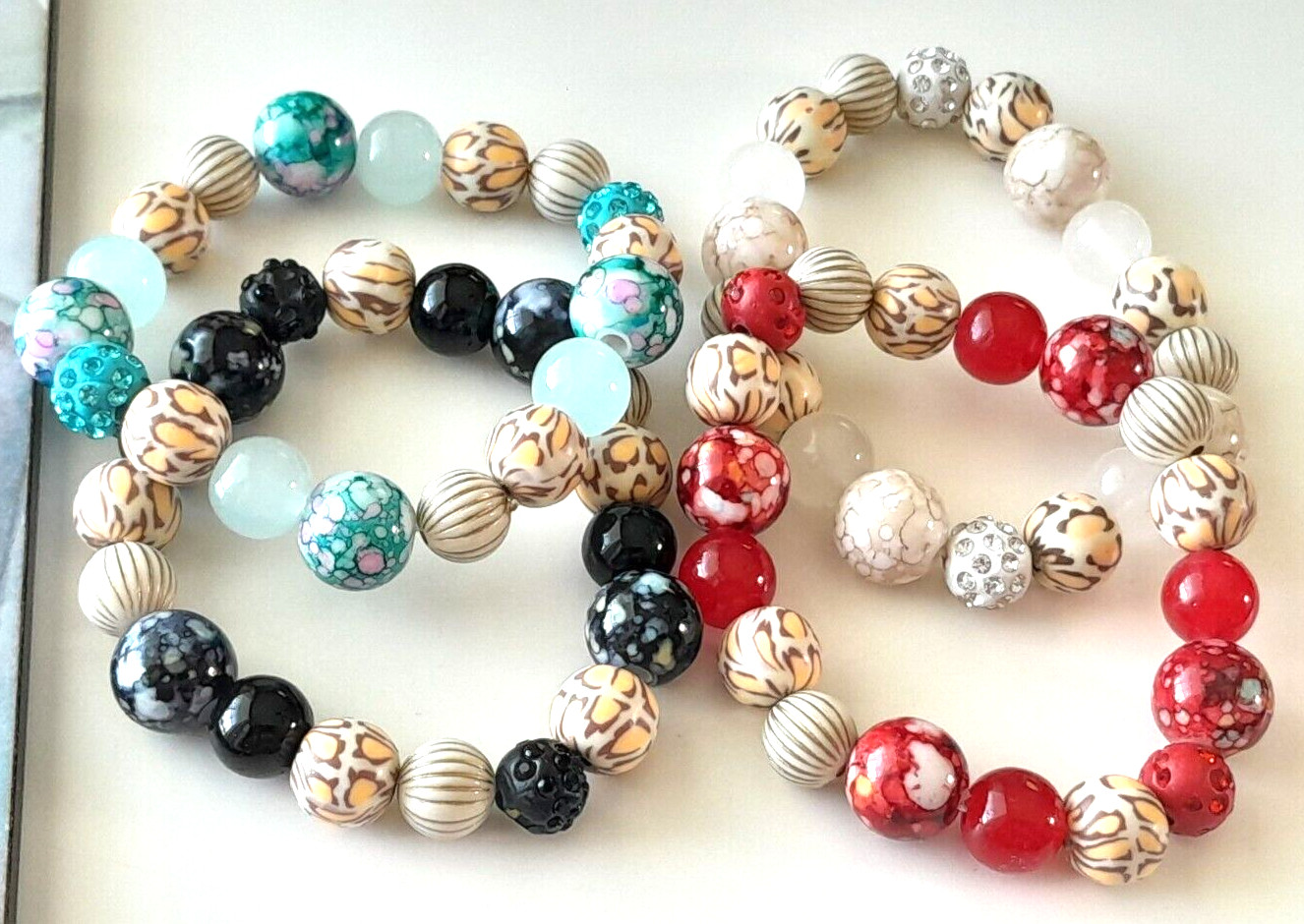 Artisan Viva Beads Chunky Clay & Acrylic Handmade Lot Of 4 Stretchy Bracelets
