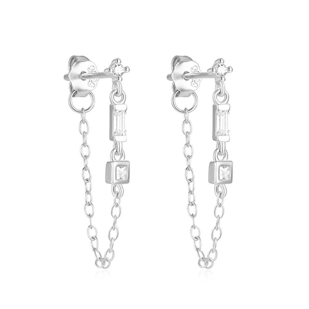1 Pair 925 Sterling Silver Long Tassel Drop Earrings Women Waterdrop Jewelry