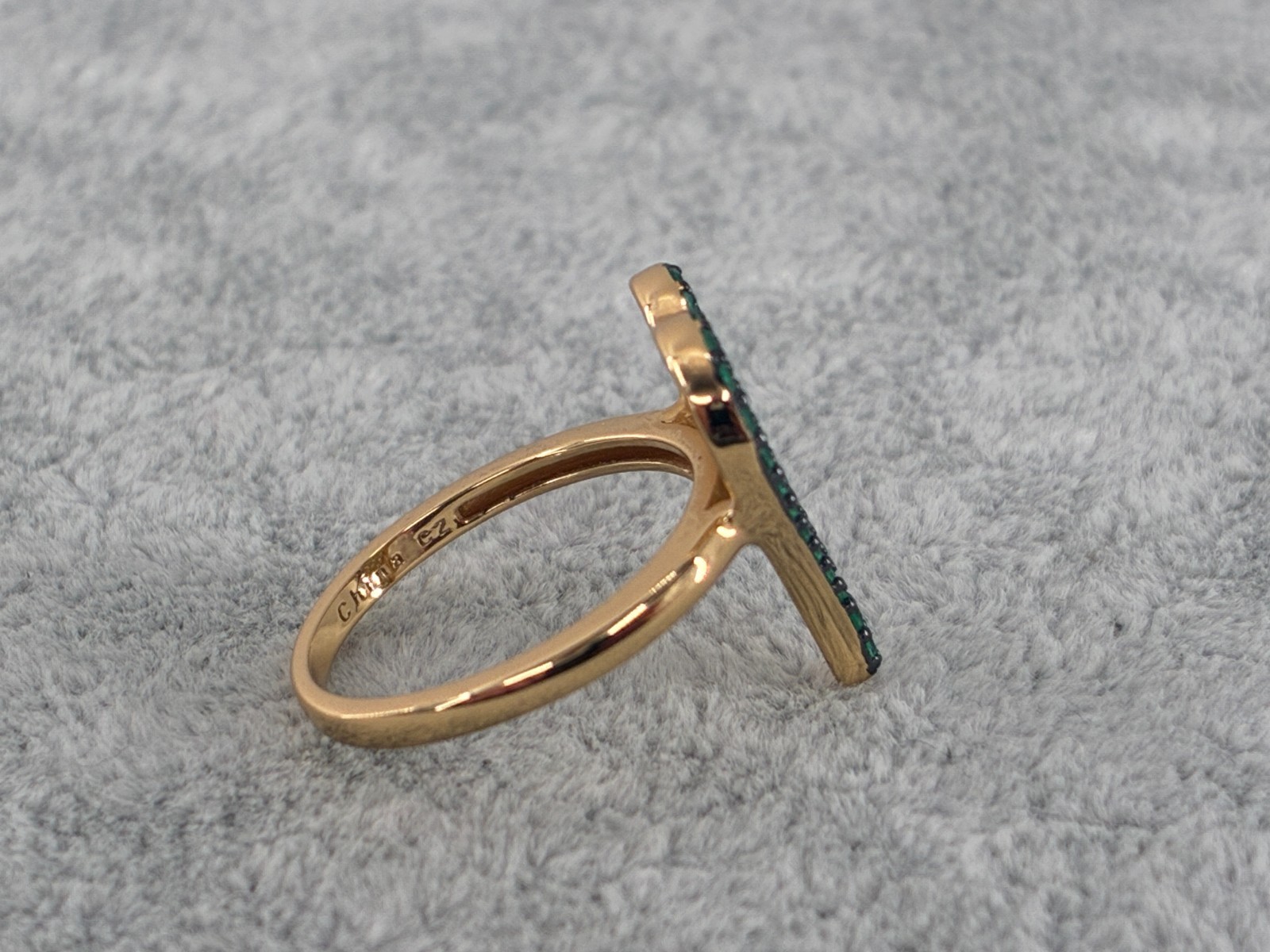 Diamonique x Jennifer Miller Green Pave Heart Ring 14K Plated Sterling Silver 7