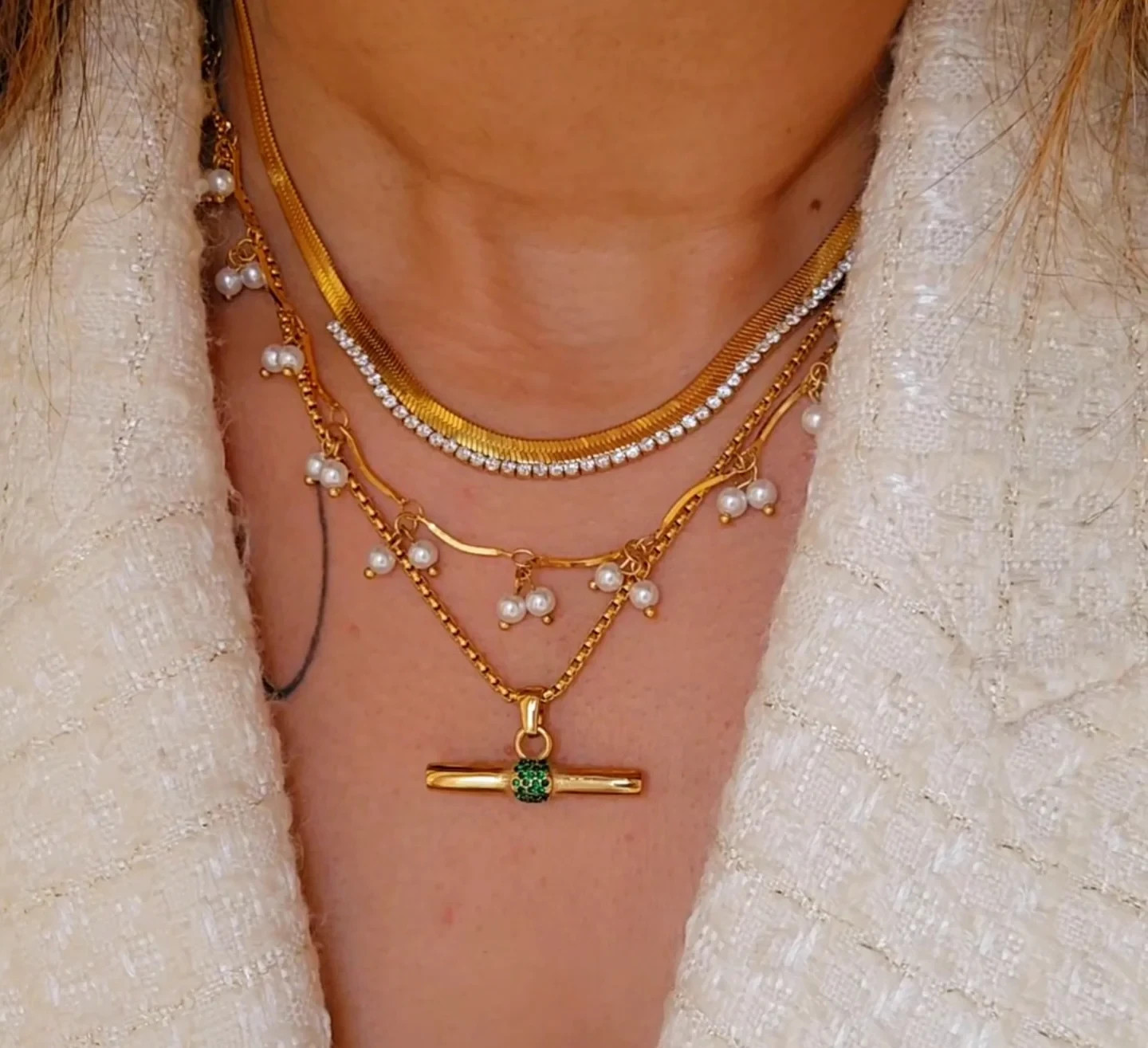 Rolo Chain Necklace Brass Metal T Bar Pendant With CZ necklace for gift