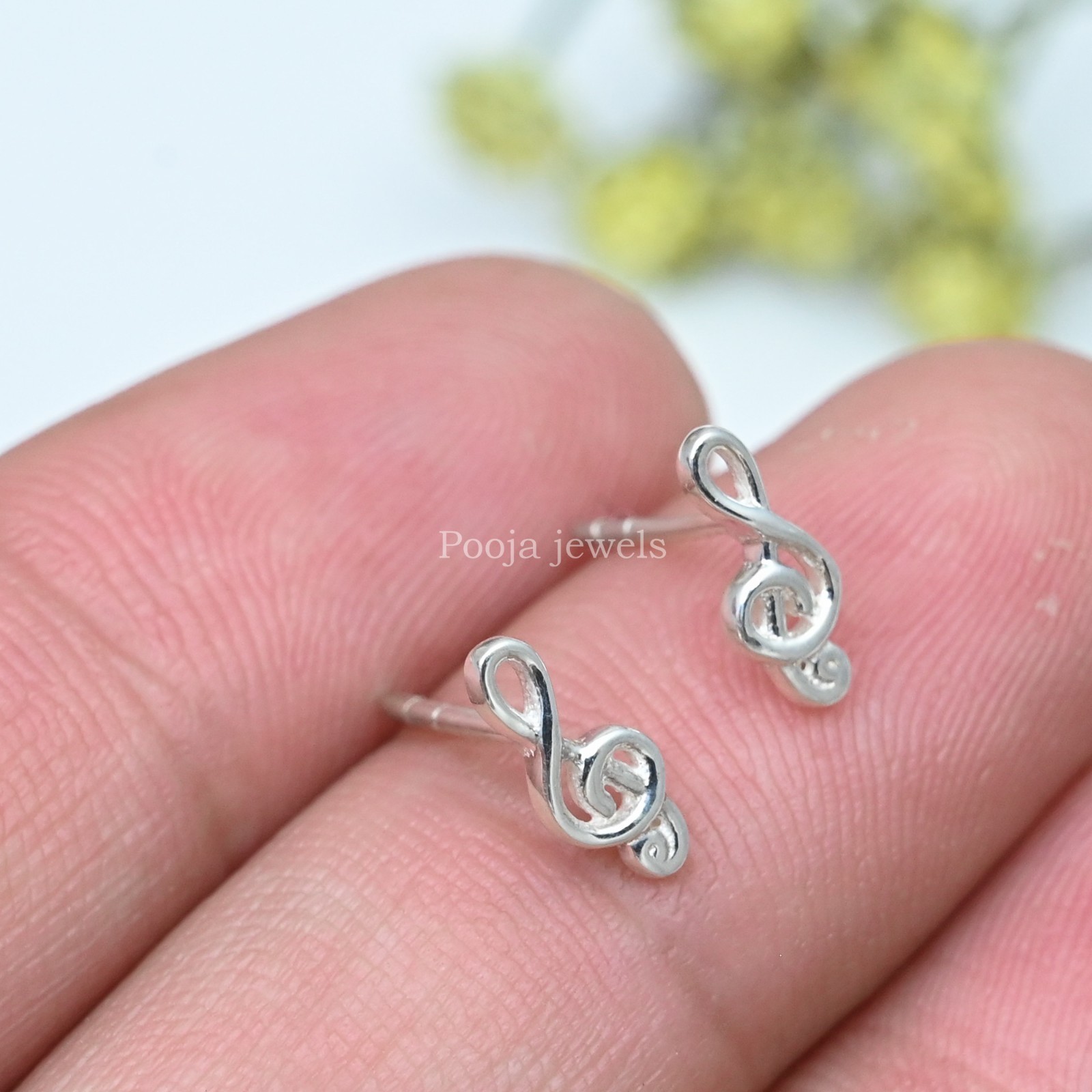 925 Sterling Silver Treble Clef Stud Earrings Music Note Minimalist Jewelry Gift