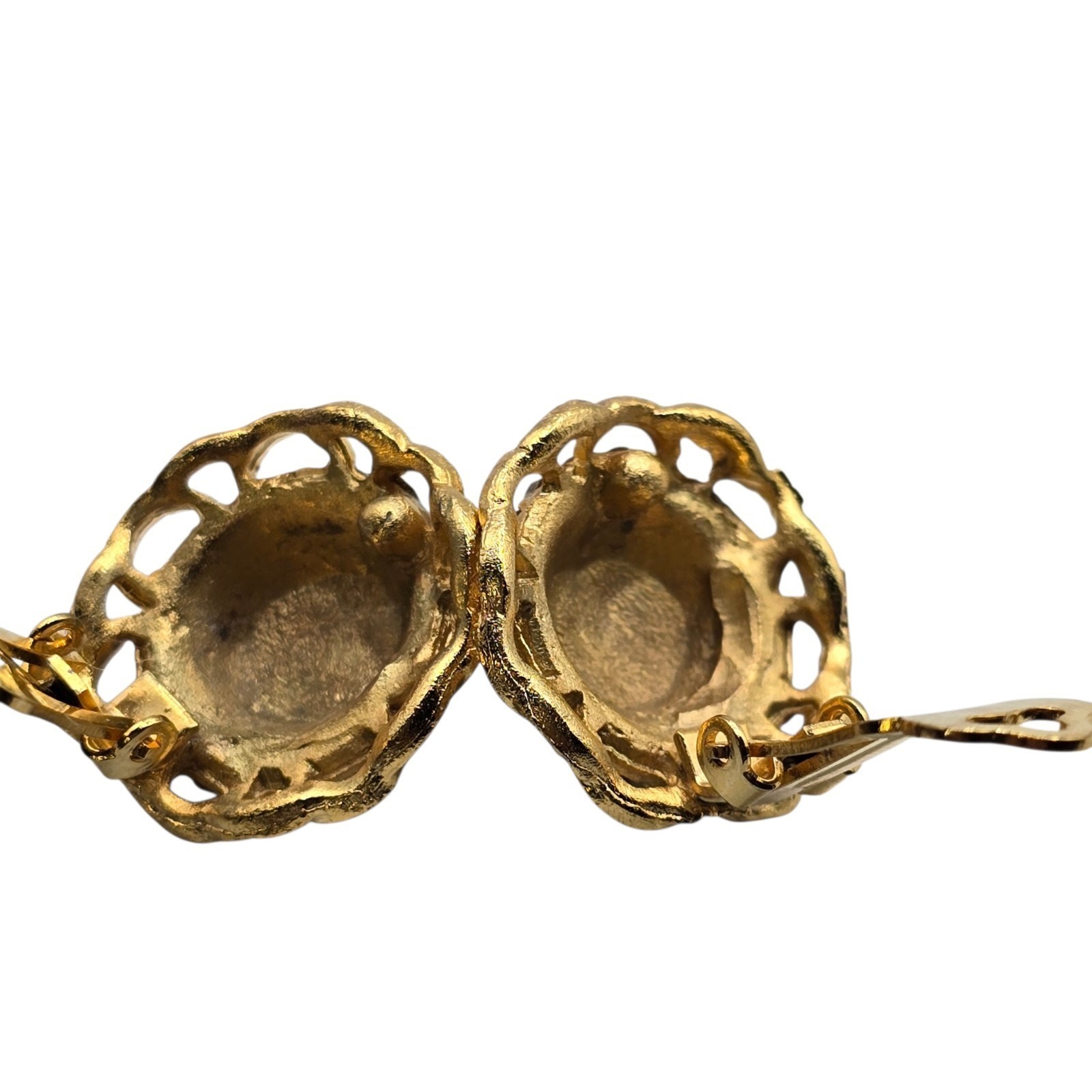 Earrings Vintage Domed Clustered Pave Clear Rhinestones Scalloped Borders SK3313