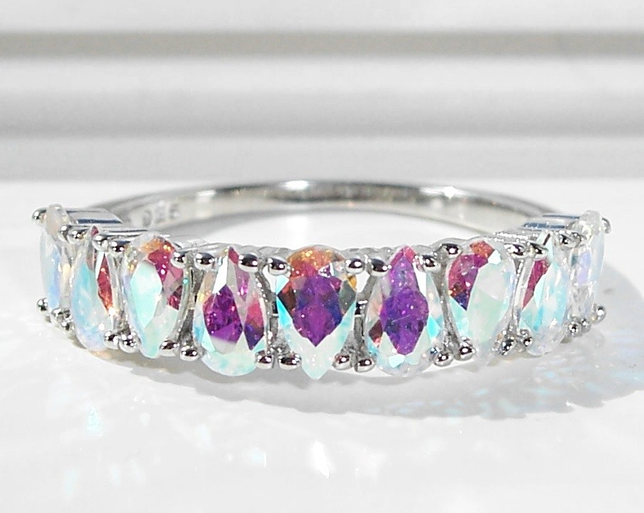 Simulated Mercury Mystic Topaz Ring Cubic Zirconia 925 Sterling Silver