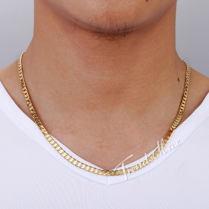 5MM 22INCH Cuban Curb Link Yellow Gold Filled GF Necklace Womens Mens Chain