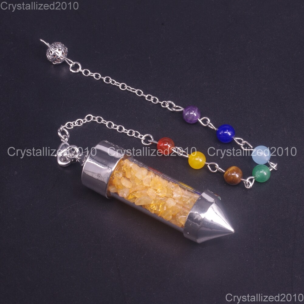Natural Gemstones Wishing Pendulum Pointed Reiki Chakra Chip Beads Pendant