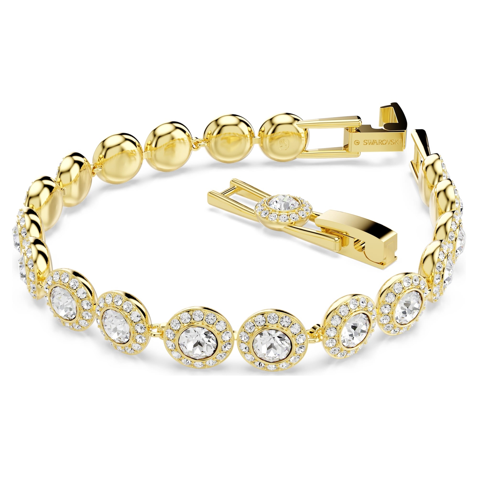 Swarovski Una Angelic Tennis Bracelet Round Cut, Pavé, Medium, White, Gold-Tone