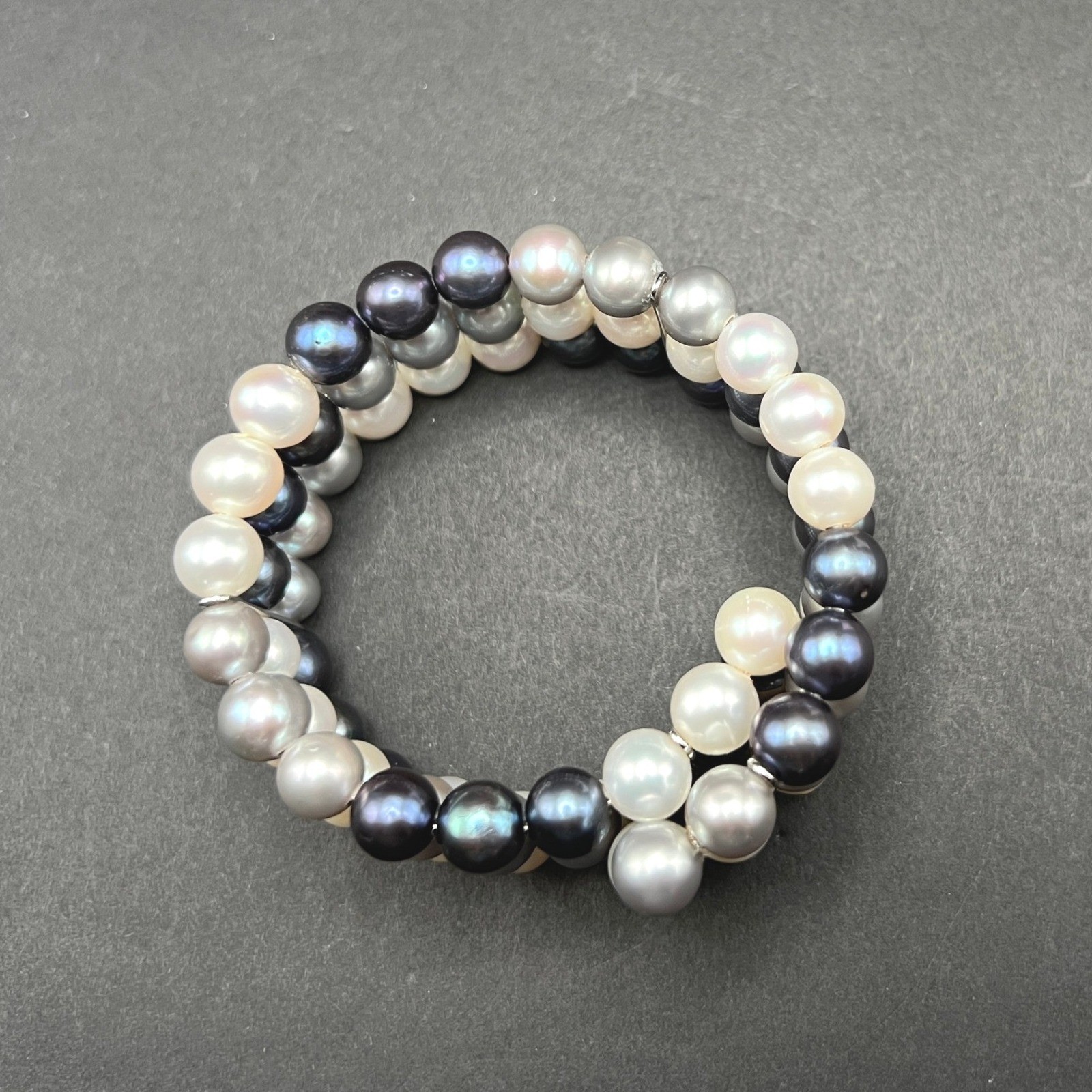 IPS Pearl Bracelet Peacock Cream Sterling Silver Freshwater Coil Memory Wire