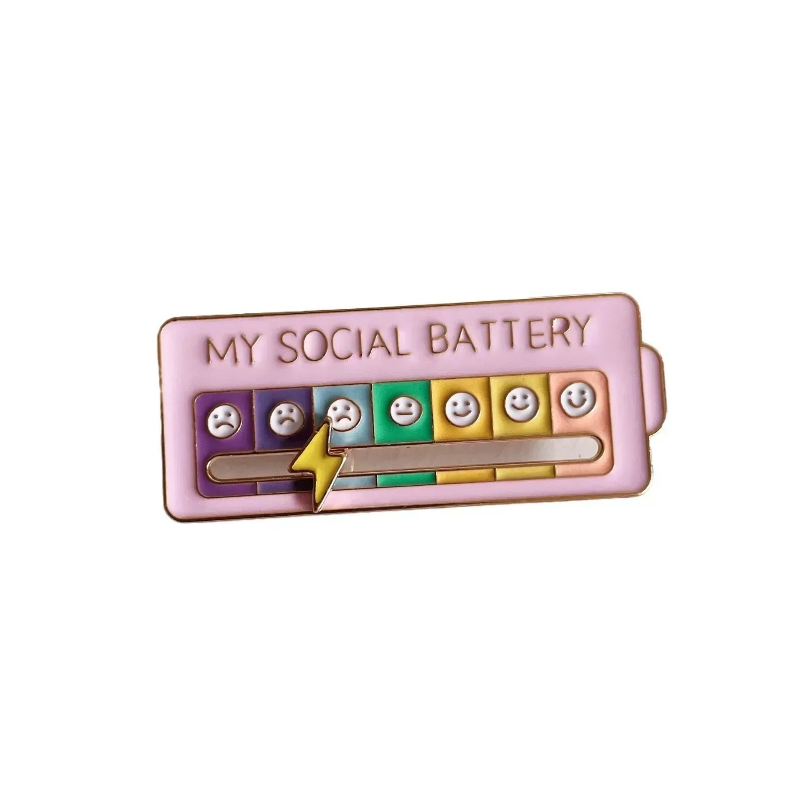 1pcs Funny Social Battery Slider Pin – 7-Mood Expression Badge, Interactive Pin