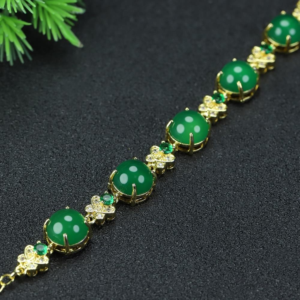 Girl Grandma Mothers Lady Women Green Jade Beads Bracelet Jewelry Gift Box DD299