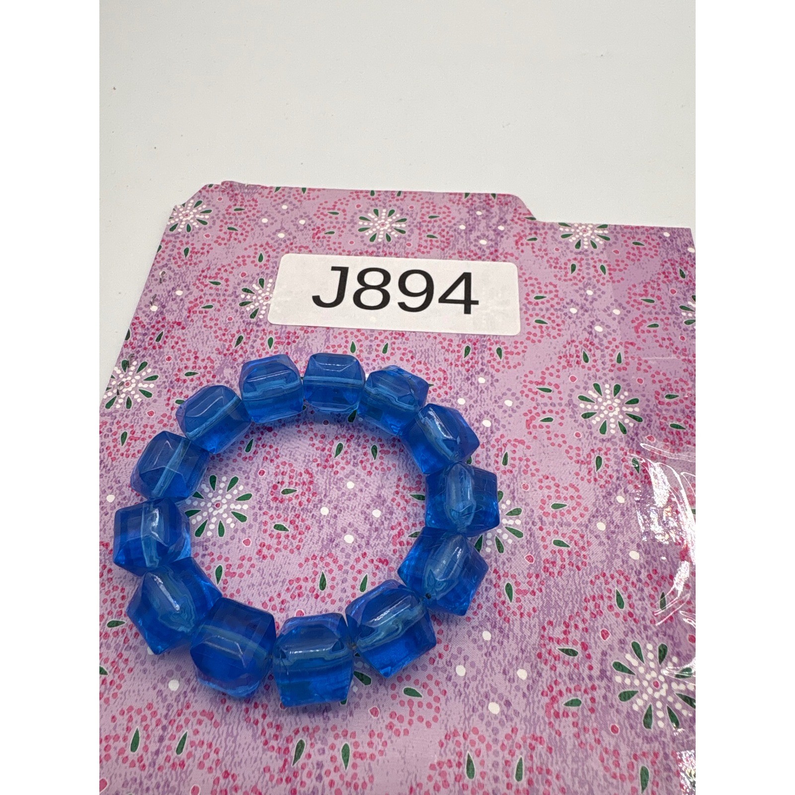 Cobalt Blue Chunky Resin Stretch Bracelet Translucent Geometric Cube Beads